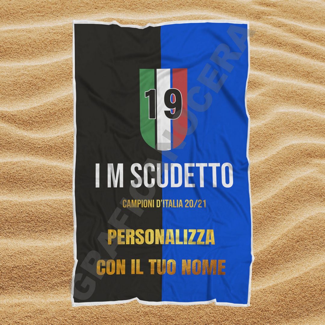 Asciugamano Telo Mare Inter I M SCUDETTO Campioni d'Italia 20/21 con Nome Personalizzato idea regalo